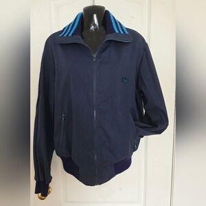 Vintage Blue Adidas 70s Zip Up Track Bomber Jacket W Ribbed Collar S L
